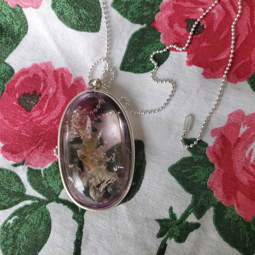 Rare Quartz Enhydro Quartz Set In Fine 990 Silver Necklace OOAK crystal Artisan